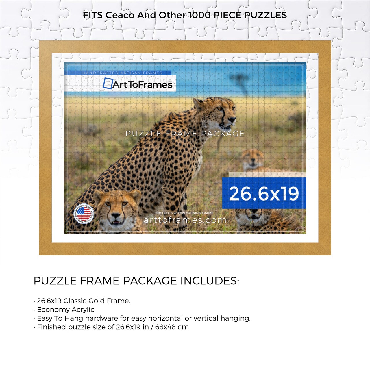 ArtToFrames 26.6x19 INCH / 68x48 CM Puzzle Frame for 1000 piece Puzzles.This 1.25 Inch Custom MDF Frame for Puzzles Comes with Economy Acrylic, Available in Multiple Colors